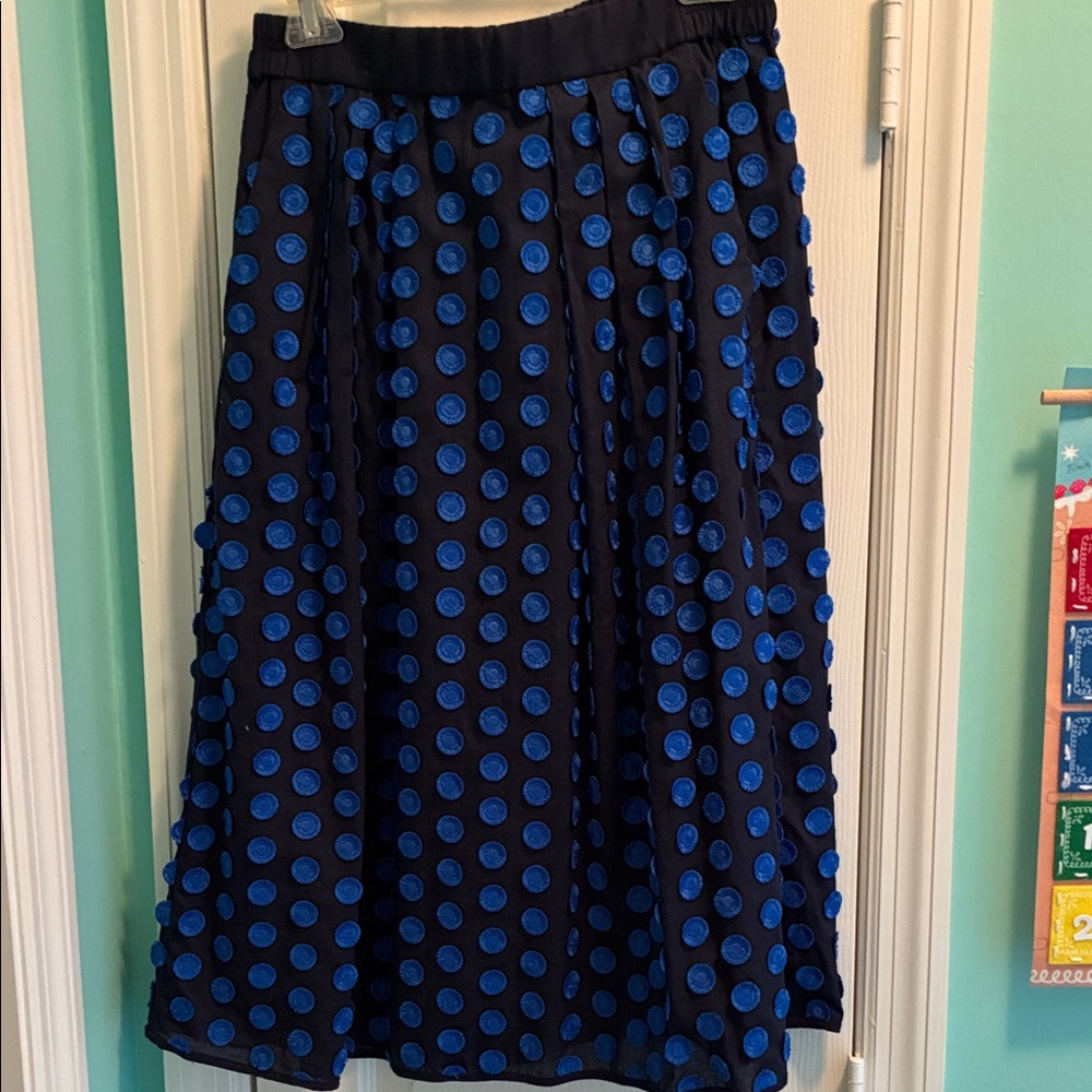 J. Crew Black and Blue Polka Dot A-Line Skirt